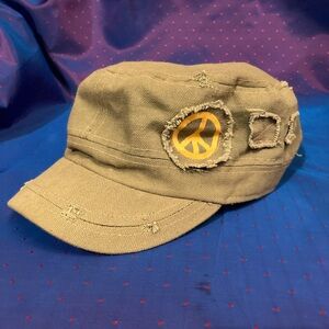 Olive Green Military Cap with Peace Patch